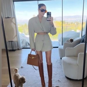 Havre Studio Cropped Blazer and Skirt suit Set in tan